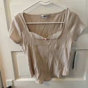 Madden Girl Taupe Ribbed Top